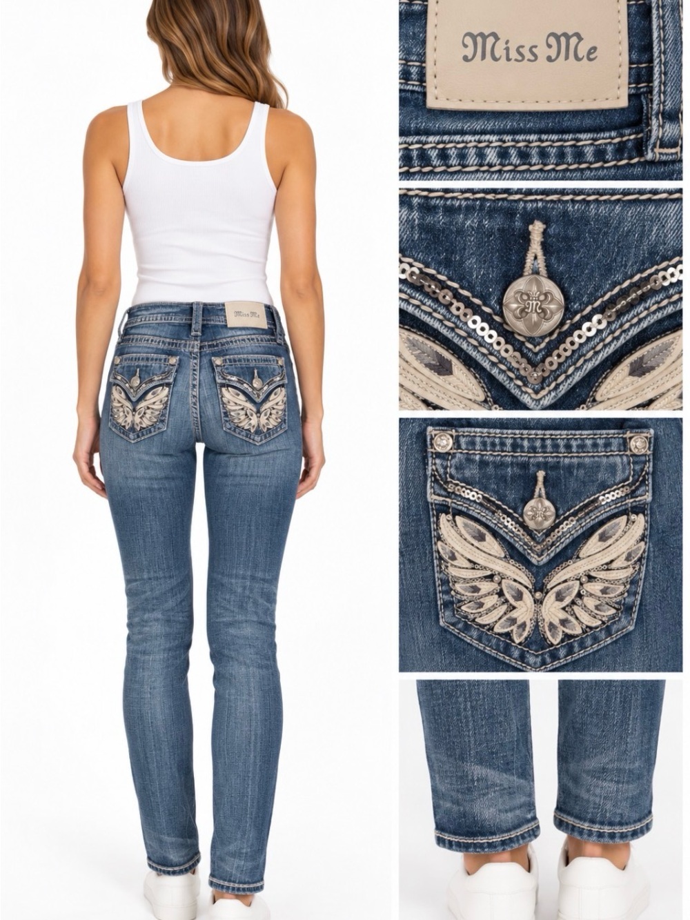 Miss Me E9080S505 Jeans Women’s 31 Butterfly Embellished Mid Rise Skinny Y2K